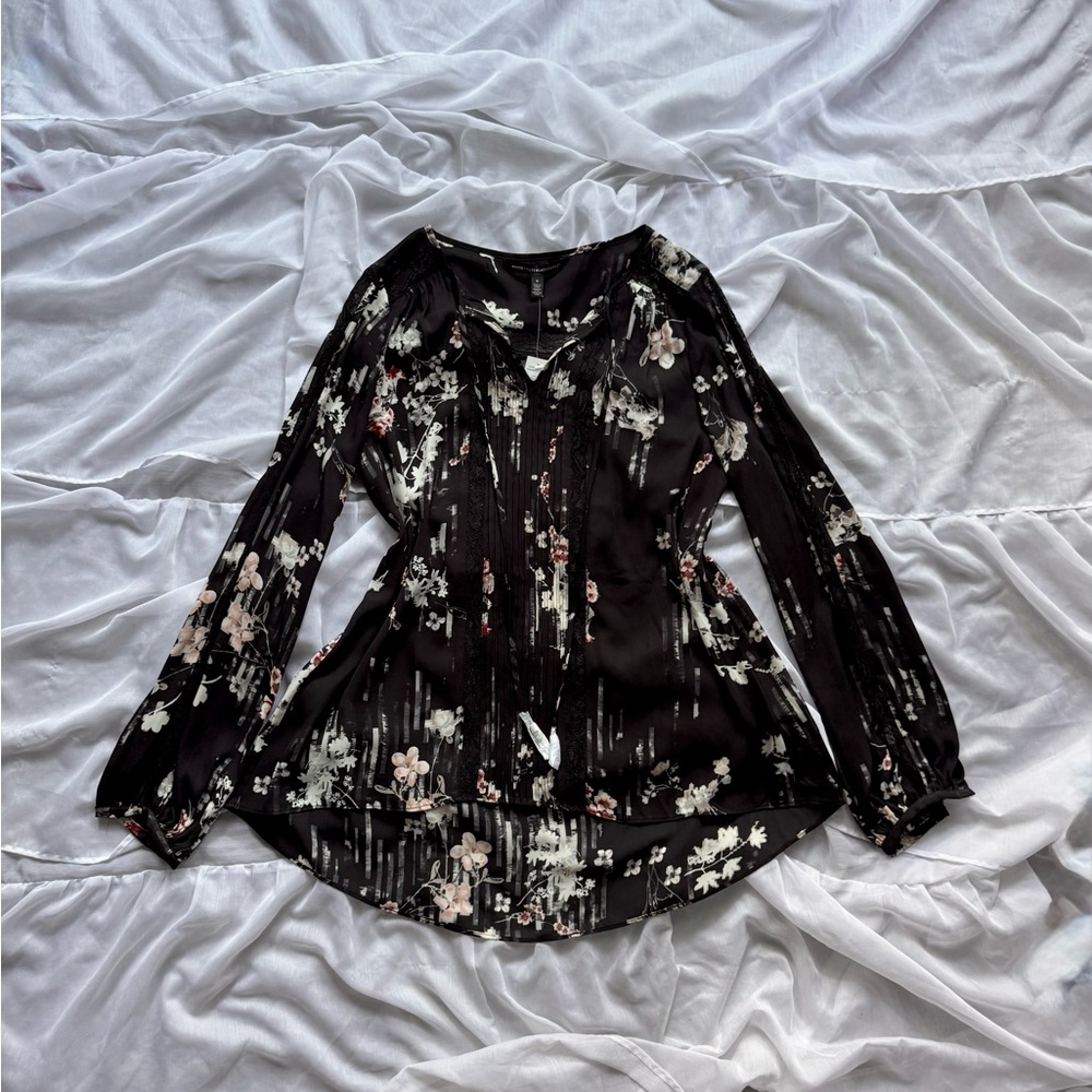 White House Black Market Blossom Lace Trim Blouse